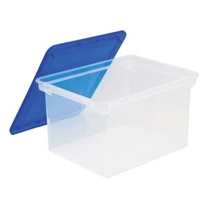 Storex Plastic File Tote Storage Box Letter/Legal Snap-On Lid Clear/Blue - Picture 1 of 4