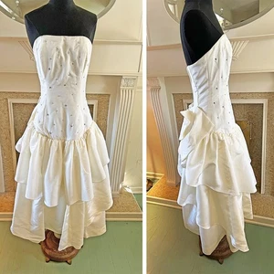 Vintage 60er Jahre Hochzeit Abschlussball ausgefallenes weißes Taft Herzausschnitt Kleid Kleid XS MAKELLOS - Bild 1 von 11