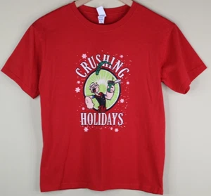 Popeye The Sailor Man Crushing The Holidays Red Short Sleeve Shirt Size M Youth - Picture 1 of 4