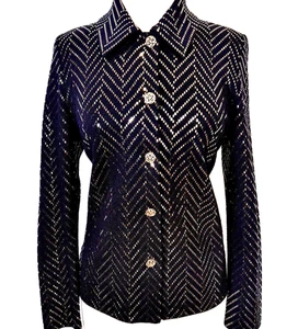 Hermosa Chaqueta de Noche St John Negro Dorado Paillettes Botones Nuevo Sin Etiquetas Talla 10 - Imagen 1 de 4