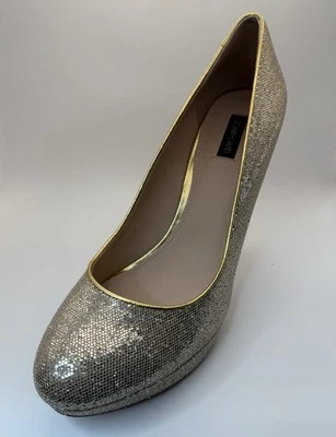 $200 JOAN&DAVID FLIPP Mujer Dorado Brillo Cuero Boda Plataforma Bombas Talla 10 Foto 1 de 4