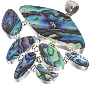 925 Silver Exotic Paua Abalone Shell Sterling Statement Piece Pendant, 3 9/16" - Picture 1 of 4