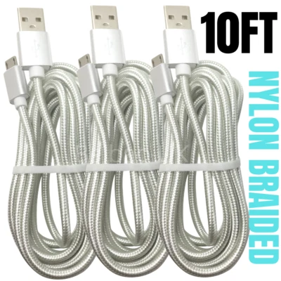 10FT Braided Micro USB Charger Cable Data Charger Cord For Android Samsung LG - Image 1 of 4