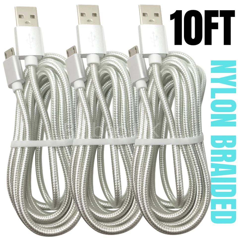 10FT Braided Micro USB Charger Cable Data Charger Cord For Android Samsung LG - Image 1 of 4