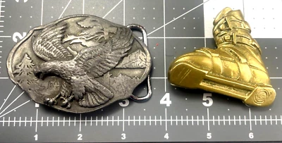 SOARING EAGLE Belt Buckle and Brass Ski Boot 2 buckles  ARROYO GRANDE PEWTER  jn - Image 1 of 4