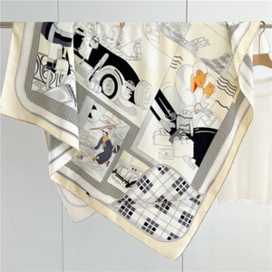 Sallys Car Print Twill Silk Wrap Scarf Bandana Large Square Shawl Kerchief 53" - Picture 1 of 37