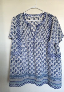 Rose & Olive Womens Ivory Blue Semi Sheer Floral Tunic Size 2X - Picture 1 of 3