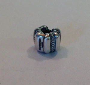 Vintage PANDORA Bracelet Charm Ribbed Dotted Tube Abstract .925 Sterling Snap On - Picture 1 of 9