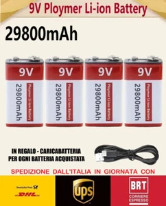 BATTERIA RICARICABILE 9V 29800MAH AGLI IONI DI LITIO CON PRESA DI RICARICA USB-C - Foto 1 di 20