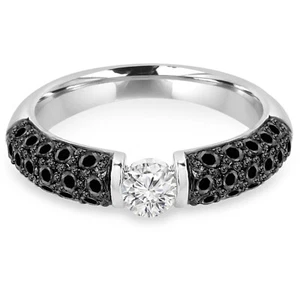 Anillo de compromiso redondo de oro blanco de 14 k con pavé de diamantes SI1 G de 1,16 quilates - Imagen 1 de 3