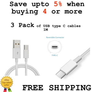 USB Type C fast Charging Cable For Samsung Android iPhone White 1M - 3 Pack - UK - Picture 1 of 6