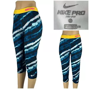 Nike Pro Womens XL Pants Crop Capri Compression Pants Fitted Multicolor Blue - Picture 1 of 12
