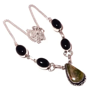 Unakite Black Onyx Gemstone Handmade Christmas Gift Jewelry Necklace 18" PG 1114 - Picture 1 of 4