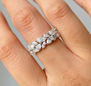 14k White Gold Plated 3.0Ct Marquise Cut Simulated Diamond Eternity Wedding Ring - Picture 1 of 3