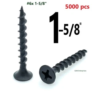 PHILLPS BUGLE HEAD #6 X 1-5/8" VITE PER CARTONGESSO FILETTATURA GROSSOLANA NERO PHOS (5000 pz) - Foto 1 di 4