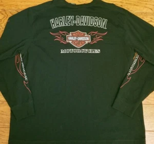 Harley Davidson Embroidered Black Double Sided Long Sleeve MOTO Shirt 2XL EUC - Picture 1 of 7