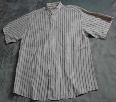 Cactus Shirt Men's Size 2XL Cream Black Striped Henley Button Up Short Sleeve - Image 1 of 4