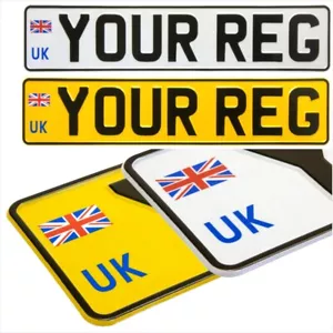 New Style 2x UK Union Jack badge Pressed number plates metal Car REG Road Legal - Picture 1 of 6