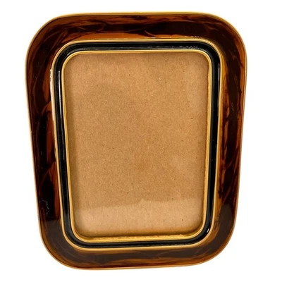 Marco de fotos vintage de los años 70 esmalte de metal ámbar marrón negro mediados de siglo moderno  Foto 1 de 4