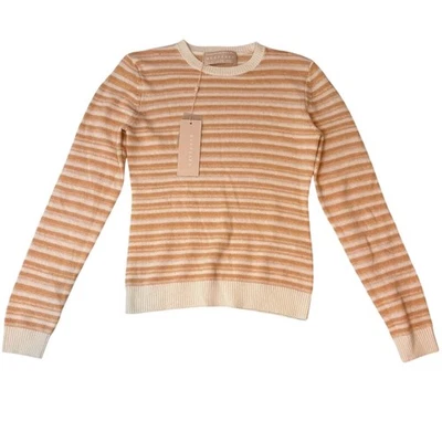 Keepsake Striped Peach Cream Sweater M NWT | Merino Wool Cashmere Knit - Image 1 of 4