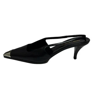 Auth SAINT LAURENT PARIS - Black Silver Leather Sandals - Picture 1 of 6