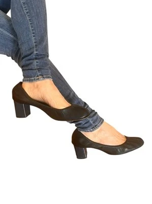 BOMBAS DE BALLET LANVIN AZUL MARINO CUERO TACÓN BLOQUE PUNTERA REDONDA CONFORT 41 US 10.5 Foto 1 de 4