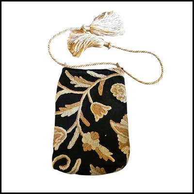 Bolso de Hombro Cartera Joyce Holly Firmado Negro Floral Borlado Borla Cordón Foto 1 de 4