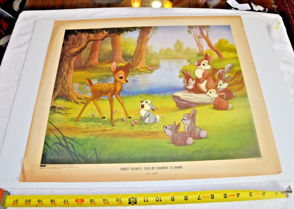 Винтажная литография 1940-е Forest Secrets Told by Thumper To Bambi 21 «X18» - Изображение 1 из 4