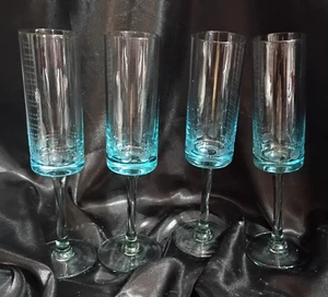 Große 9" Runde Schliff Blau Kristall Zylinder Champagner Wein Toasten Gläser 4er Set - Bild 1 von 4