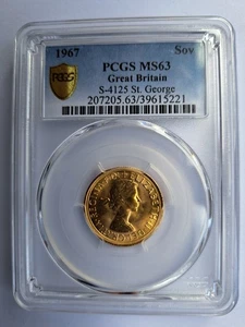 1967 G. Britain 1 Sov Full Sovereign 0.9170 Fineness Gold 7.9881g PCGS MS 63 - Picture 1 of 3
