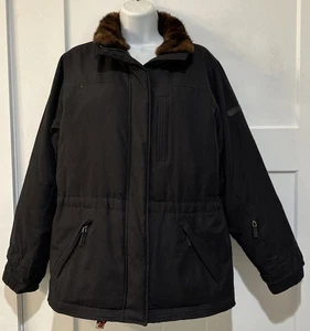 Lauren Ralph Lauren Down Filled Parka Jacket Faux Fur Collar Winter Coat Black S - Picture 1 of 14