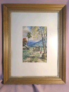 "Vintage Framed Original Watercolor Painting Rural Village Scene Signed - Picture 1 of 5