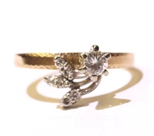 Anillo de compromiso con racimo de diamantes naturales de 0,30 quilates de oro amarillo de 14k 3 g vintage Estate - Imagen 1 de 7