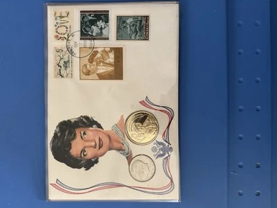 JFK Uncirculated 1979 D 50 Cent, JBK Gold Token & 5 Stamps. - Image 1 of 3