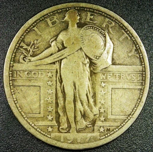 Sehr guter Zustand + 1917 P Type 1 25C Standing Liberty Quarter - Bild 1 von 2