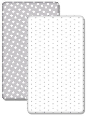 BABY 2-PACK FITTED COT SHEET 100% COTTON 140X70 Big Stars/Grey Stars On White • 15.88€