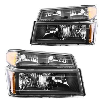 FOR 2004-2012 CHEVY COLORADO/GMC CANYON PAIR HEADLIGHT+BUMPER LAMPS Black Abmer Foto 1 de 4