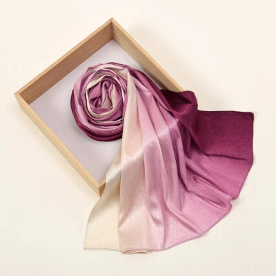 Diadema Islámica Turbante 170*70cm Ombre Satén Seda Hiyab Bufanda Lujo Moda Foto 1 de 4