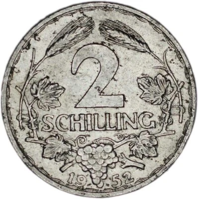 AUSTRIA coin 2 Schilling 1952 Extremely rare date !!! XF Extremely Fine - Image 1 of 4