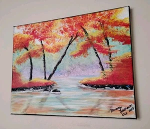 Original Ölgemälde Natur Bäume Impression Kunst 14x11x1,5 signiert vom Künstler - Bild 1 von 8