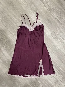 Victoria’s Secret Purple Lace Trim Slip Babydoll Night Gown Chemise Womens Small - Picture 1 of 3