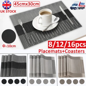 8/12/16pcs PVC Place Mats & Coasters Set Dining Table Heat Resistant Placemats - Picture 1 of 15