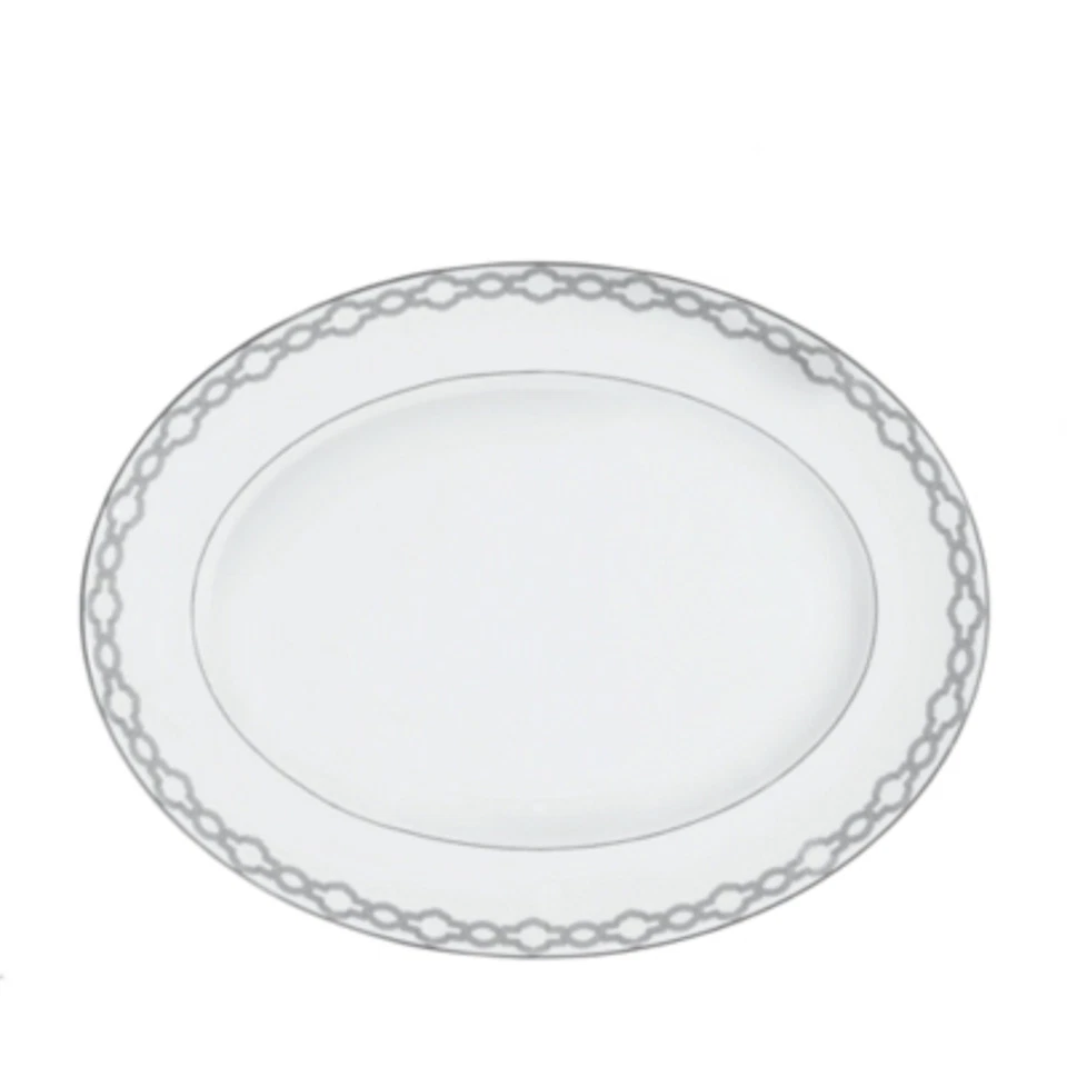 Waterford Fine China Monique Lhuillier Embrace Floral Lace Oval Platter 13.5" - Image 1 of 4