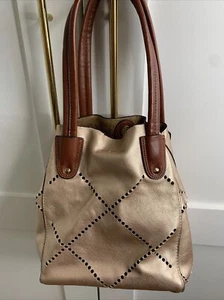 Louenhide Vegan Leather Handbag Metallic Gold w/Inside Zippered Pocket - Picture 1 of 6