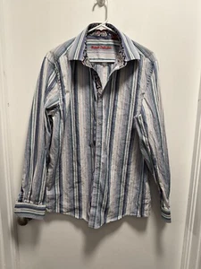 EUC Report Collection Colorful Striped Button Down Long Sleeve Flip Cuff Size L - Picture 1 of 7