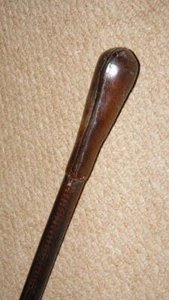 Antique Semi-Flex Walking Stick / Cane - Brown English Leather Cladded Bamboo - Picture 1 of 11