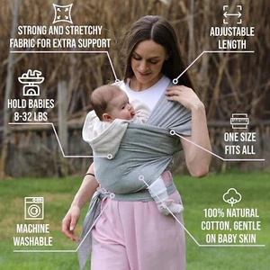 Adjustable Baby Wrap Hands-Free Carrier Sling Extra Soft Light Weight Stretchy - Picture 1 of 6