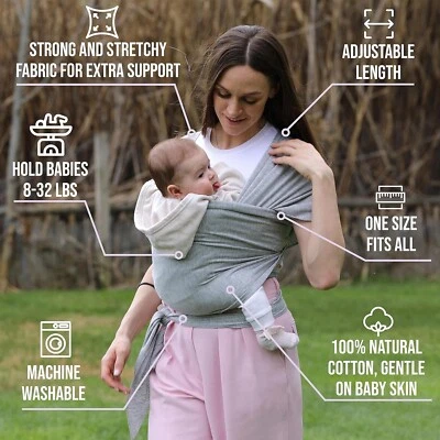 Adjustable Baby Wrap Hands-Free Carrier Sling Extra Soft Light Weight Stretchy - Image 1 of 4