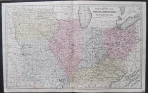 4 Mitchell Maps of 1870 Midwest-1.OH,KY,IN,IL,IA&MO-2.Dakota,MN-3.NE, 4.WI & MI - Picture 1 of 14