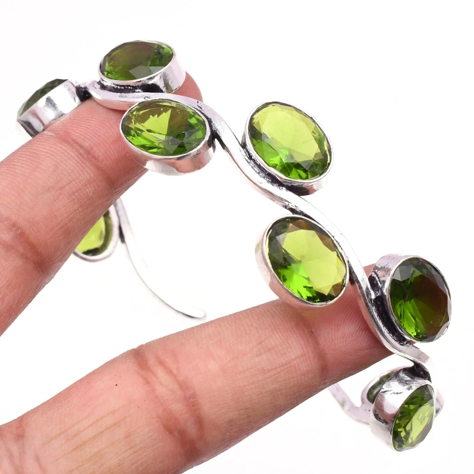 Peridot Cuff Gemstone 925 Sterling Silver Jewelry Bracelet Bangle Cuff Adj. - Image 1 of 4